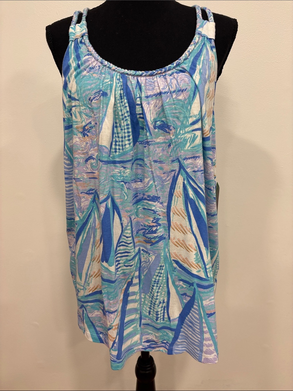 NWT LILLY PULITZER Aboat time racerback tank top shirt L boat nautical